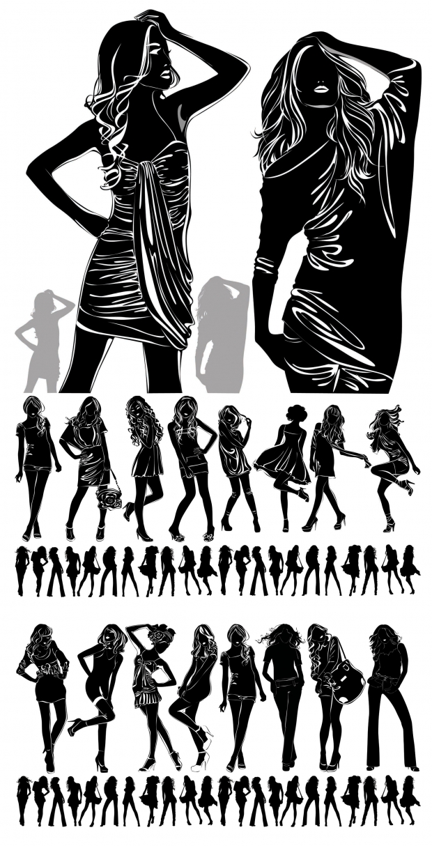 黑白女性插画矢量素材