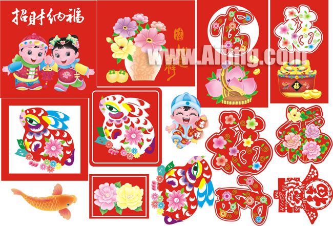 春节剪纸元素矢量素材 欧式心形花纹矢量素材02 剪纸喜字矢量素材集