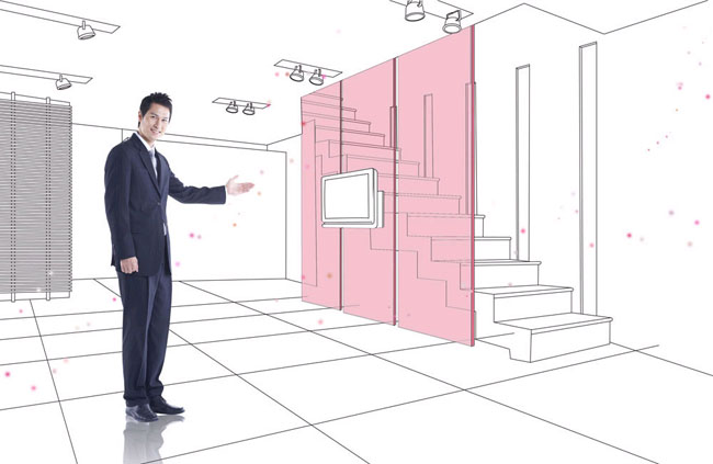 职业男性家居装饰设计psd素材_装修图库 立体圆形上的商务男人PSD素材